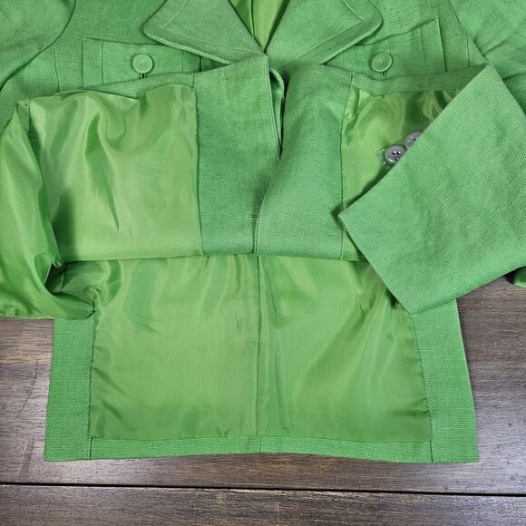 Talbots Women’s Linen Blazer Jacket Sz 12 Kelly Green Pockets Hidden Snaps - Picture 5 of 6